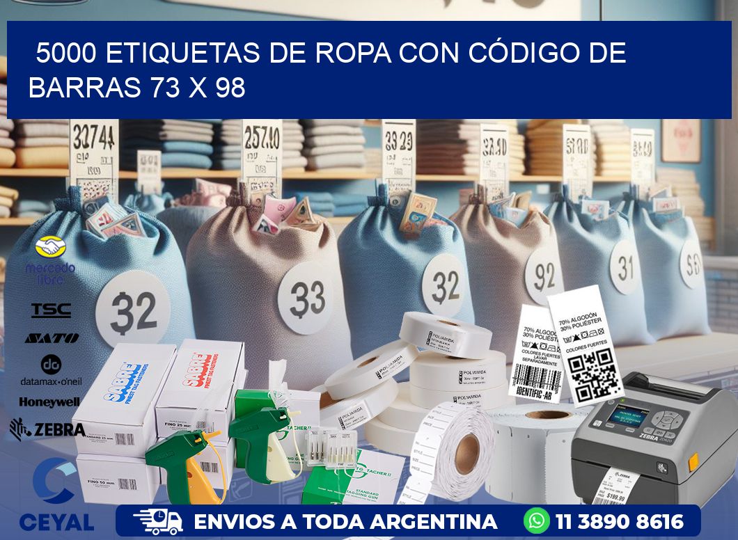 5000 ETIQUETAS DE ROPA CON CÓDIGO DE BARRAS 73 x 98
