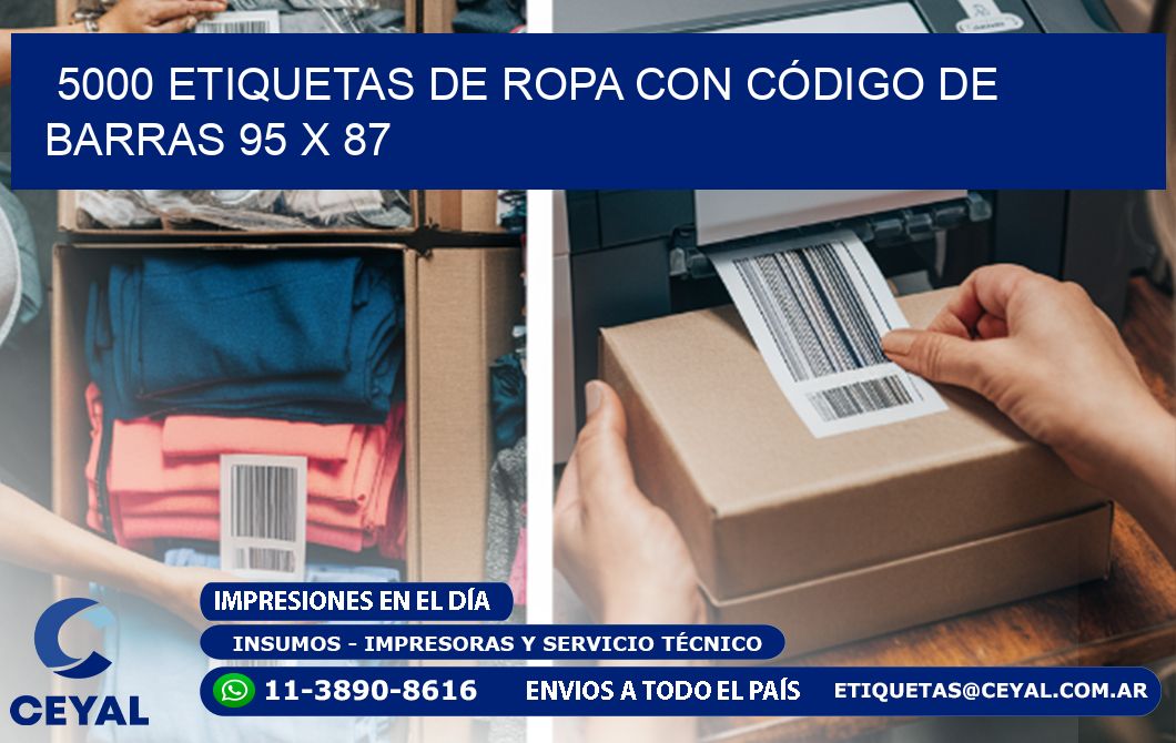 5000 ETIQUETAS DE ROPA CON CÓDIGO DE BARRAS 95 x 87