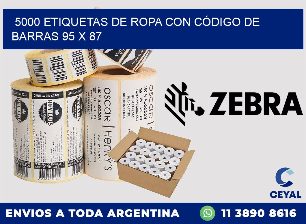 5000 ETIQUETAS DE ROPA CON CÓDIGO DE BARRAS 95 x 87