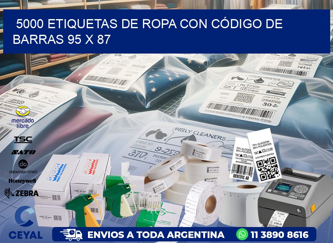 5000 ETIQUETAS DE ROPA CON CÓDIGO DE BARRAS 95 x 87