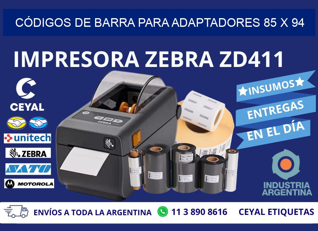 CÓDIGOS DE BARRA PARA ADAPTADORES 85 x 94