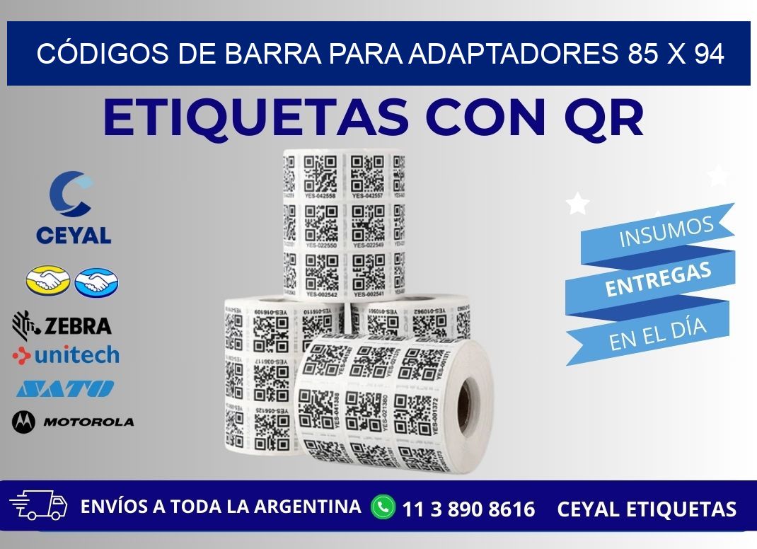 CÓDIGOS DE BARRA PARA ADAPTADORES 85 x 94