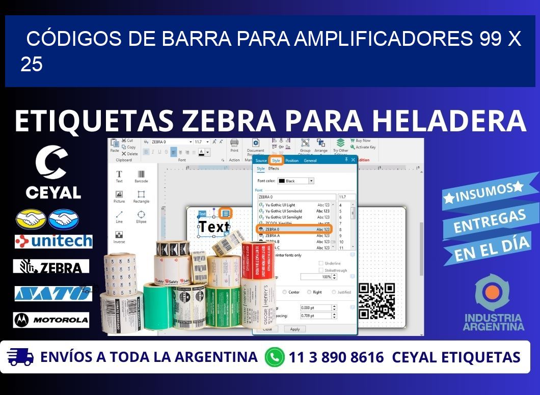 CÓDIGOS DE BARRA PARA AMPLIFICADORES 99 x 25