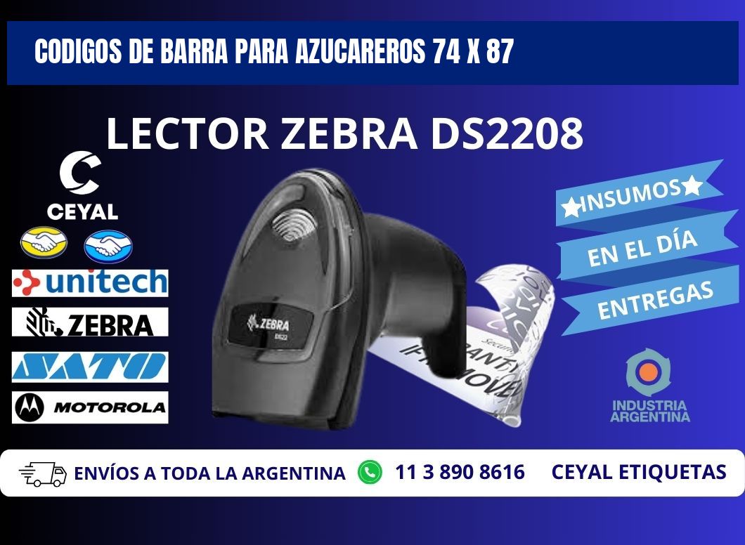 CODIGOS DE BARRA PARA AZUCAREROS 74 x 87