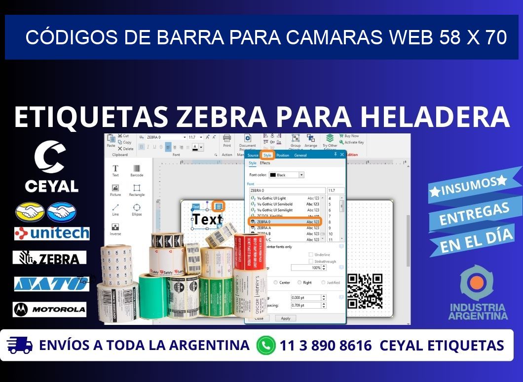 CÓDIGOS DE BARRA PARA CAMARAS WEB 58 x 70