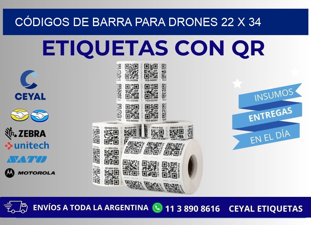 CÓDIGOS DE BARRA PARA DRONES 22 x 34