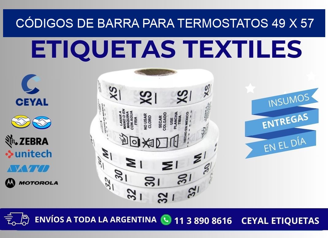 CÓDIGOS DE BARRA PARA TERMOSTATOS 49 x 57