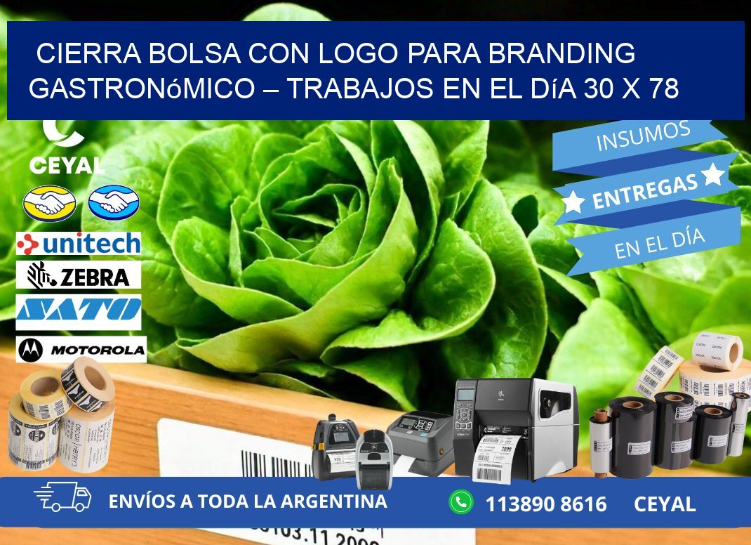 Cierra bolsa con logo para branding gastronómico – Trabajos en el día 30 x 78