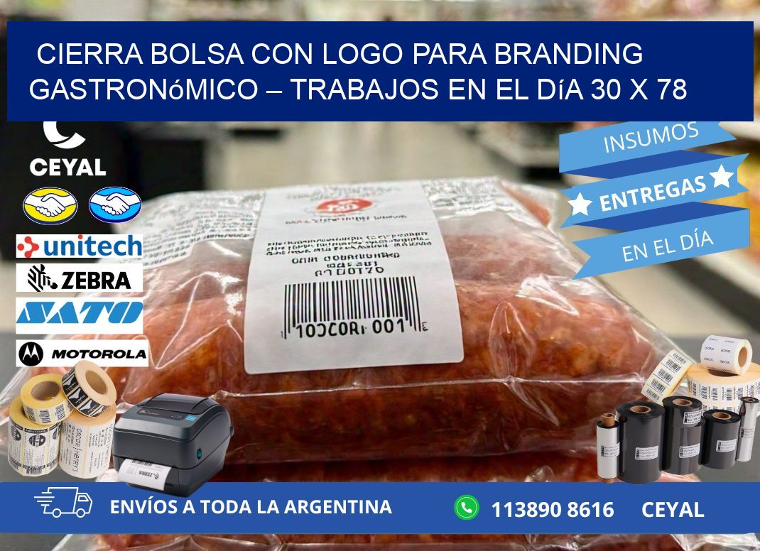 Cierra bolsa con logo para branding gastronómico – Trabajos en el día 30 x 78