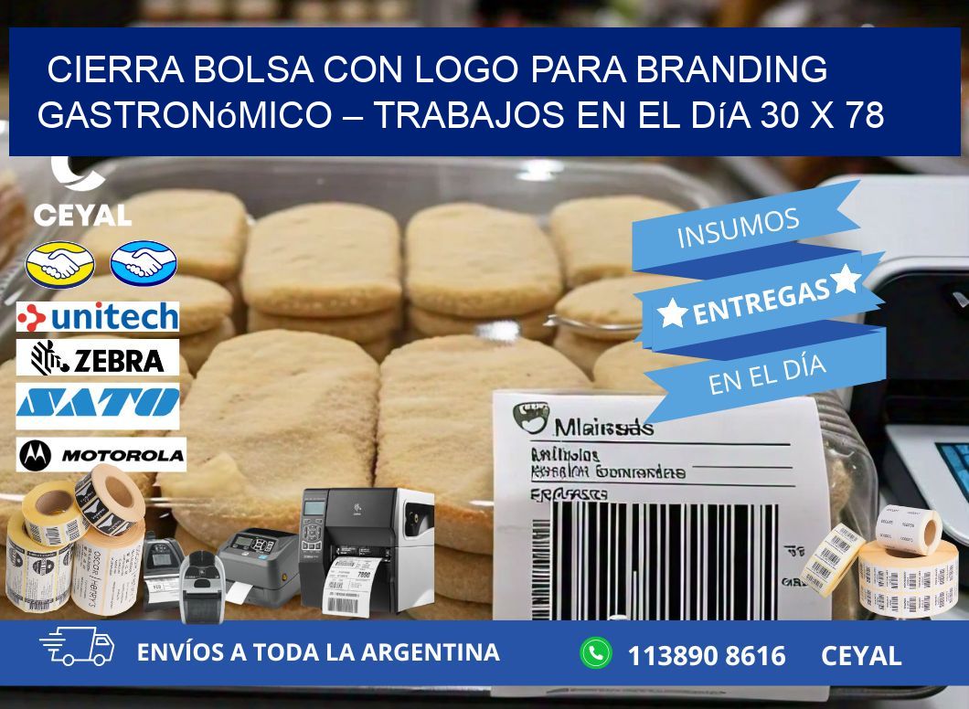 Cierra bolsa con logo para branding gastronómico – Trabajos en el día 30 x 78