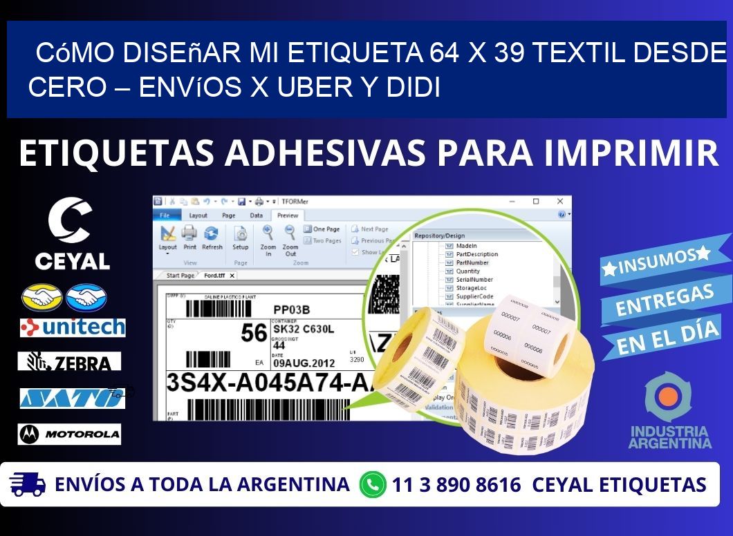 Cómo diseñar mi Etiqueta 64 x 39 textil desde cero – Envíos x Uber y DiDi