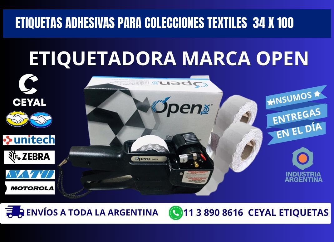 ETIQUETAS ADHESIVAS PARA COLECCIONES TEXTILES  34 x 100