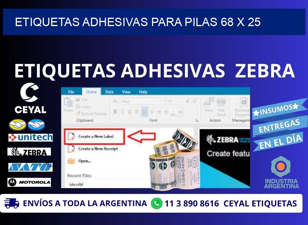 ETIQUETAS ADHESIVAS PARA PILAS 68 x 25