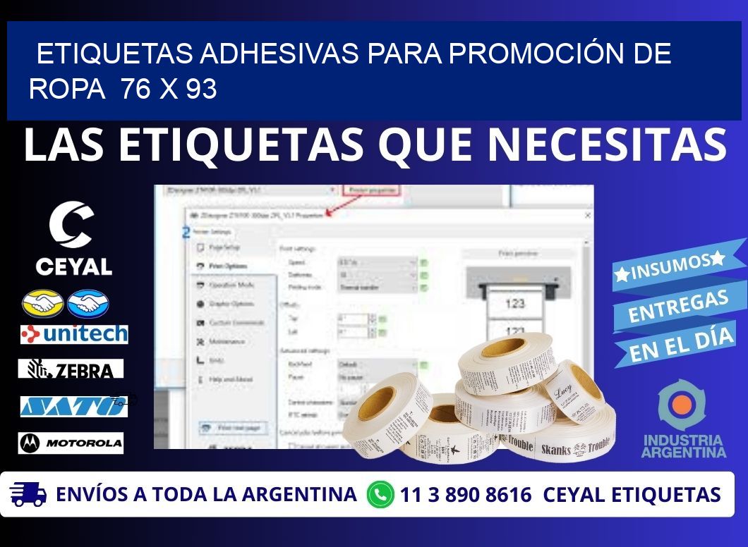 ETIQUETAS ADHESIVAS PARA PROMOCIÓN DE ROPA  76 x 93