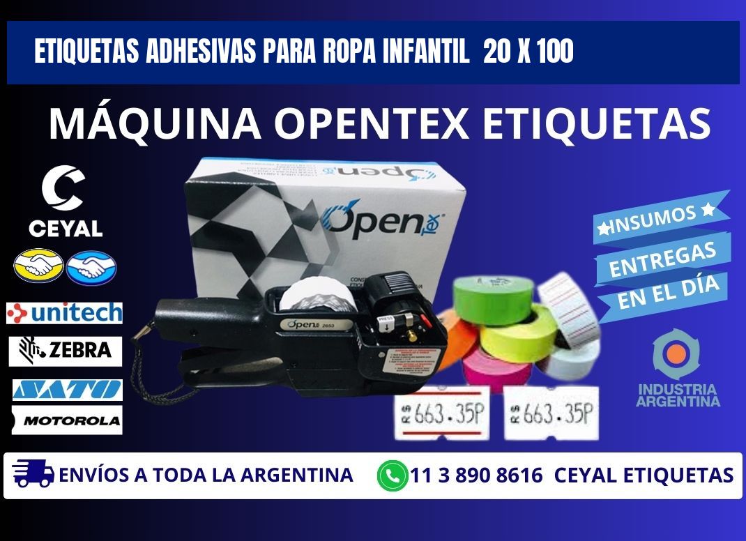 ETIQUETAS ADHESIVAS PARA ROPA INFANTIL  20 x 100