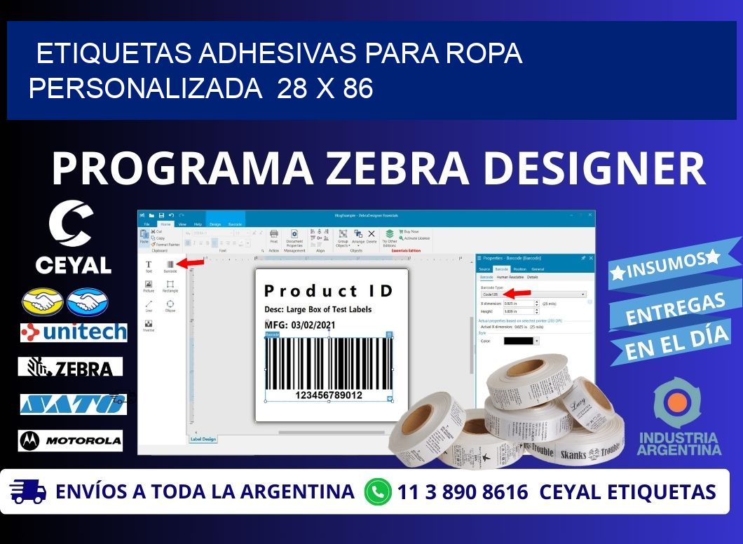 ETIQUETAS ADHESIVAS PARA ROPA PERSONALIZADA  28 x 86