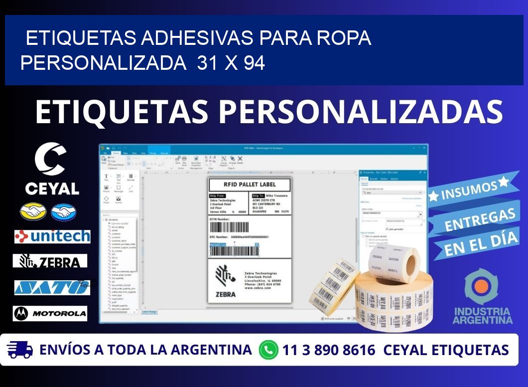 ETIQUETAS ADHESIVAS PARA ROPA PERSONALIZADA  31 x 94