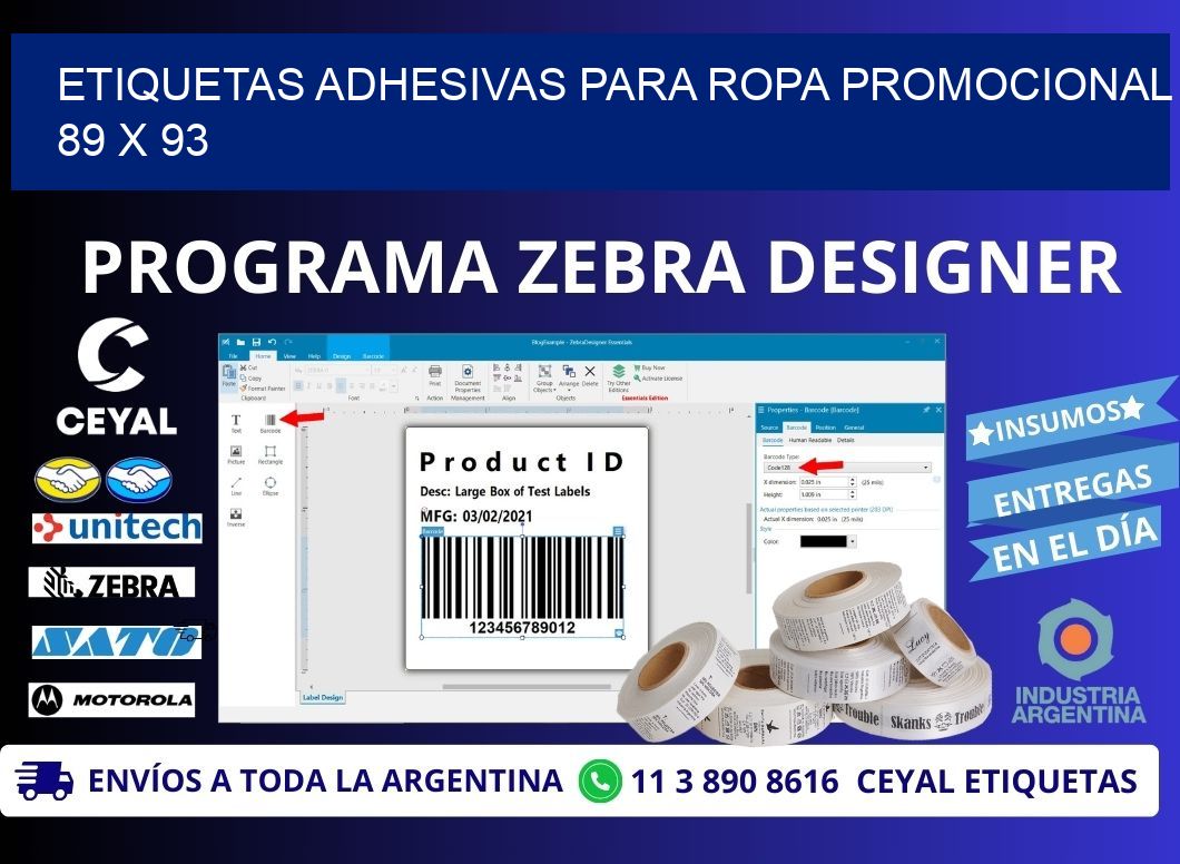 ETIQUETAS ADHESIVAS PARA ROPA PROMOCIONAL  89 x 93
