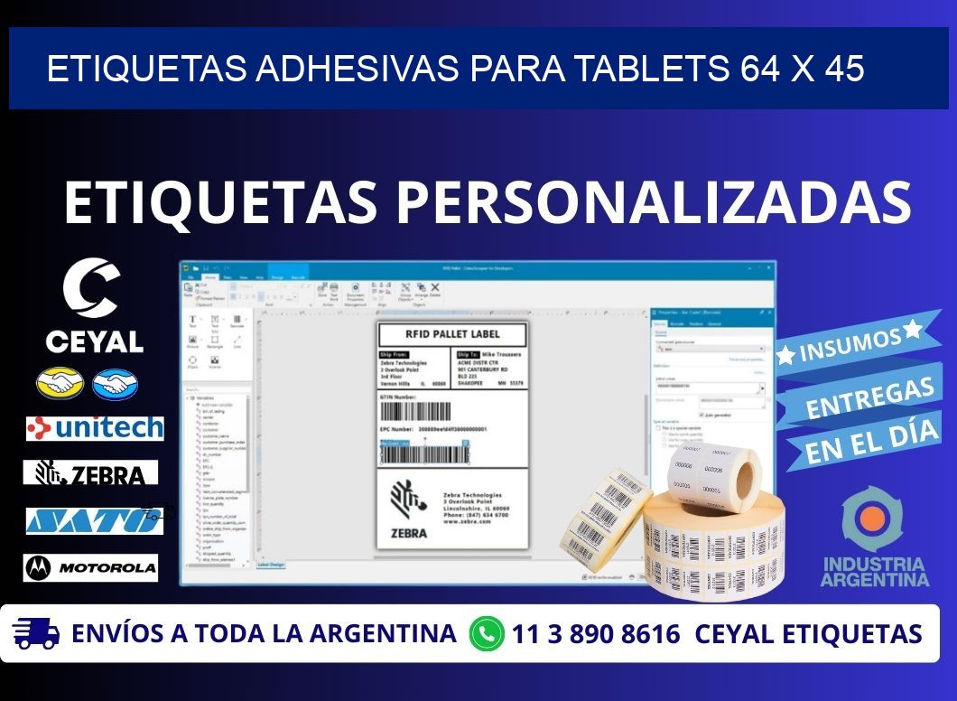 ETIQUETAS ADHESIVAS PARA TABLETS 64 x 45