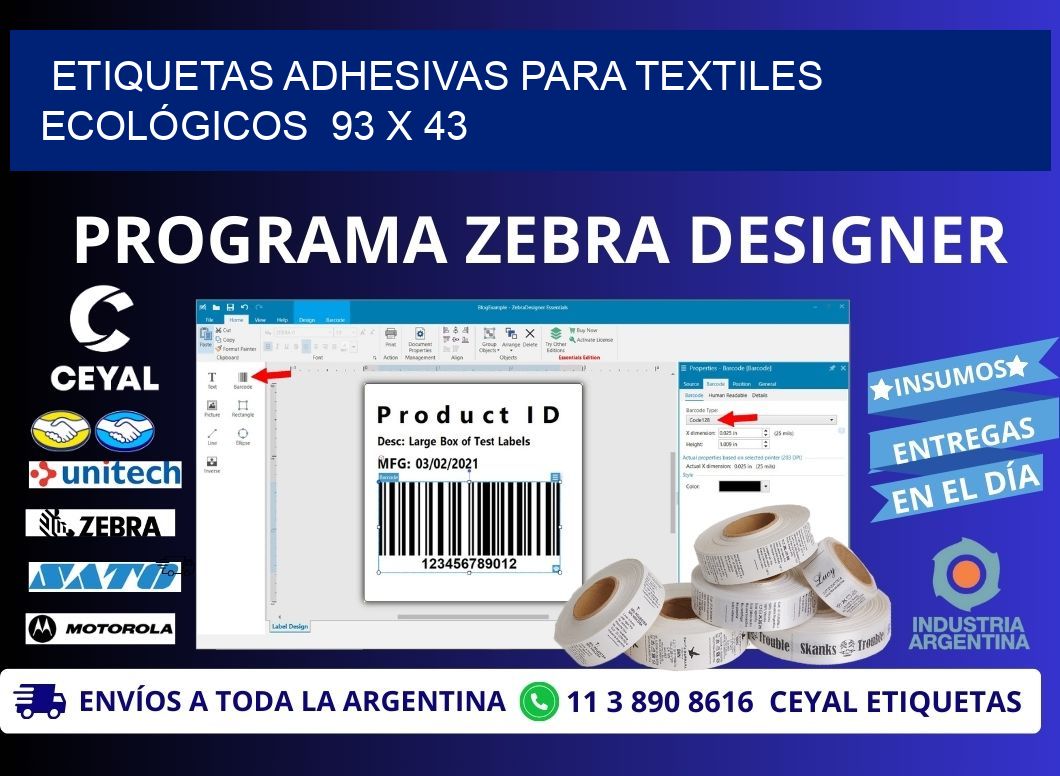 ETIQUETAS ADHESIVAS PARA TEXTILES ECOLÓGICOS  93 x 43