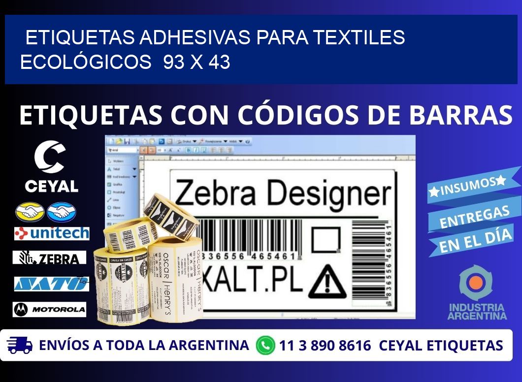 ETIQUETAS ADHESIVAS PARA TEXTILES ECOLÓGICOS  93 x 43