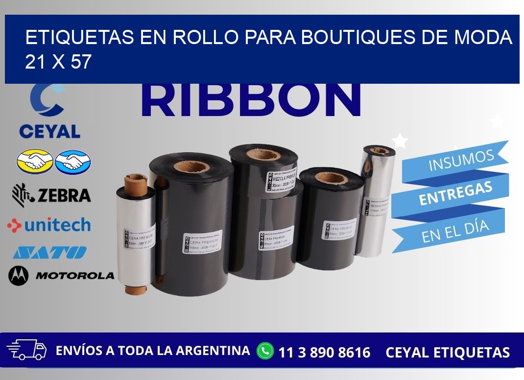 ETIQUETAS EN ROLLO PARA BOUTIQUES DE MODA  21 x 57