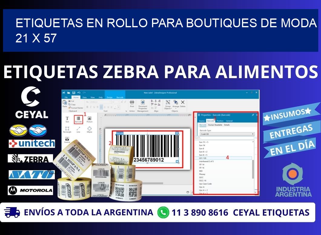 ETIQUETAS EN ROLLO PARA BOUTIQUES DE MODA  21 x 57