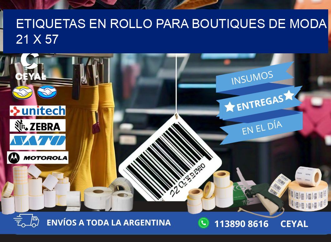ETIQUETAS EN ROLLO PARA BOUTIQUES DE MODA  21 x 57