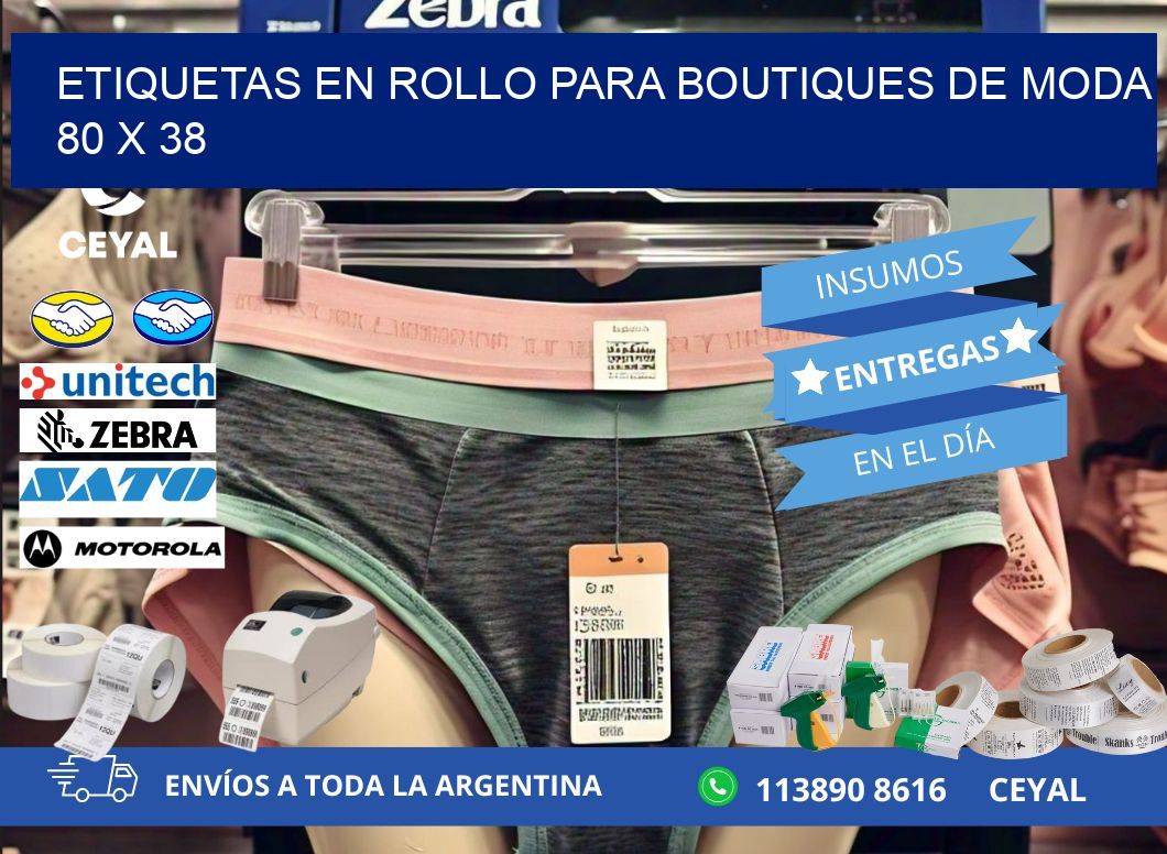 ETIQUETAS EN ROLLO PARA BOUTIQUES DE MODA 80 x 38
