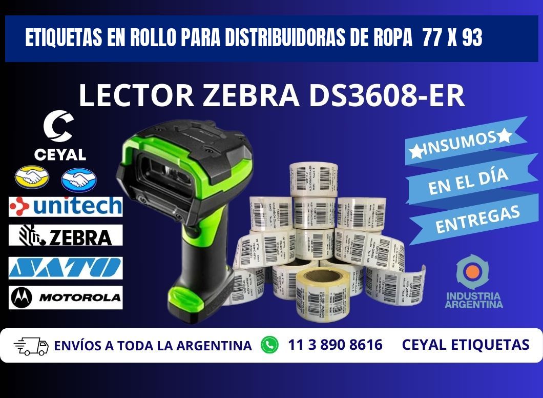 ETIQUETAS EN ROLLO PARA DISTRIBUIDORAS DE ROPA  77 x 93