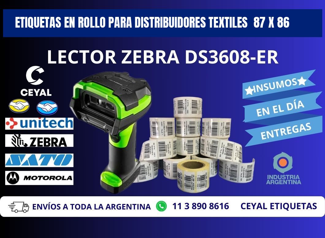 ETIQUETAS EN ROLLO PARA DISTRIBUIDORES TEXTILES  87 x 86