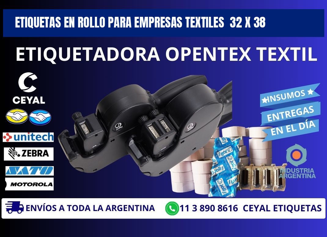ETIQUETAS EN ROLLO PARA EMPRESAS TEXTILES 32 x 38