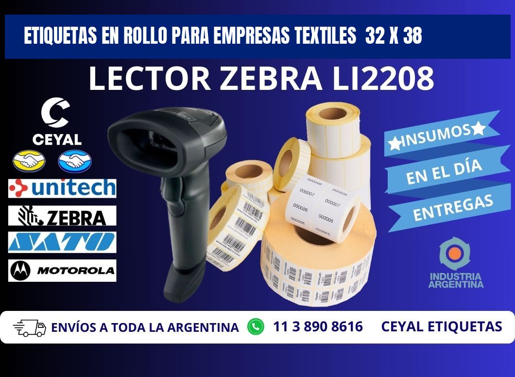 ETIQUETAS EN ROLLO PARA EMPRESAS TEXTILES 32 x 38
