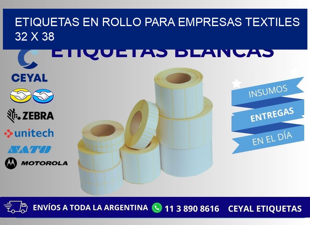 ETIQUETAS EN ROLLO PARA EMPRESAS TEXTILES 32 x 38