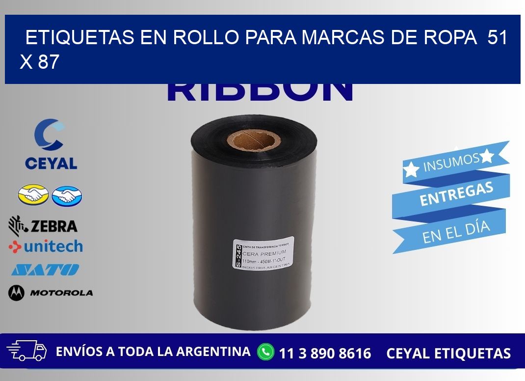 ETIQUETAS EN ROLLO PARA MARCAS DE ROPA  51 x 87