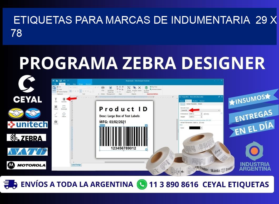 ETIQUETAS PARA MARCAS DE INDUMENTARIA  29 x 78