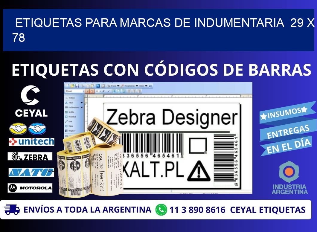 ETIQUETAS PARA MARCAS DE INDUMENTARIA  29 x 78