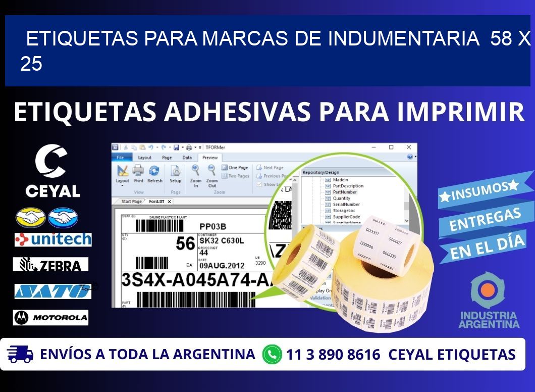 ETIQUETAS PARA MARCAS DE INDUMENTARIA  58 x 25