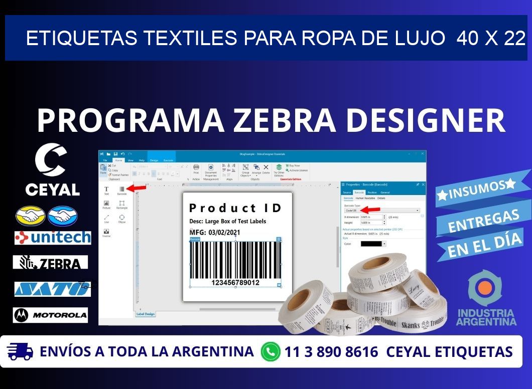 ETIQUETAS TEXTILES PARA ROPA DE LUJO  40 x 22