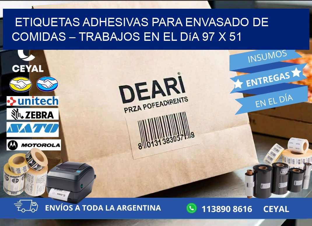 Etiquetas adhesivas para envasado de comidas – Trabajos en el día 97 x 51