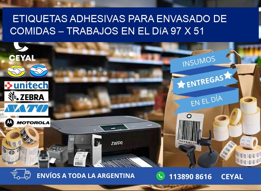 Etiquetas adhesivas para envasado de comidas – Trabajos en el día 97 x 51