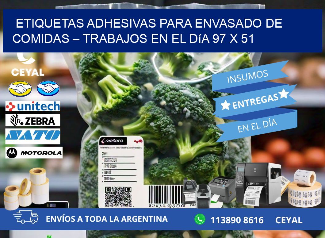 Etiquetas adhesivas para envasado de comidas – Trabajos en el día 97 x 51