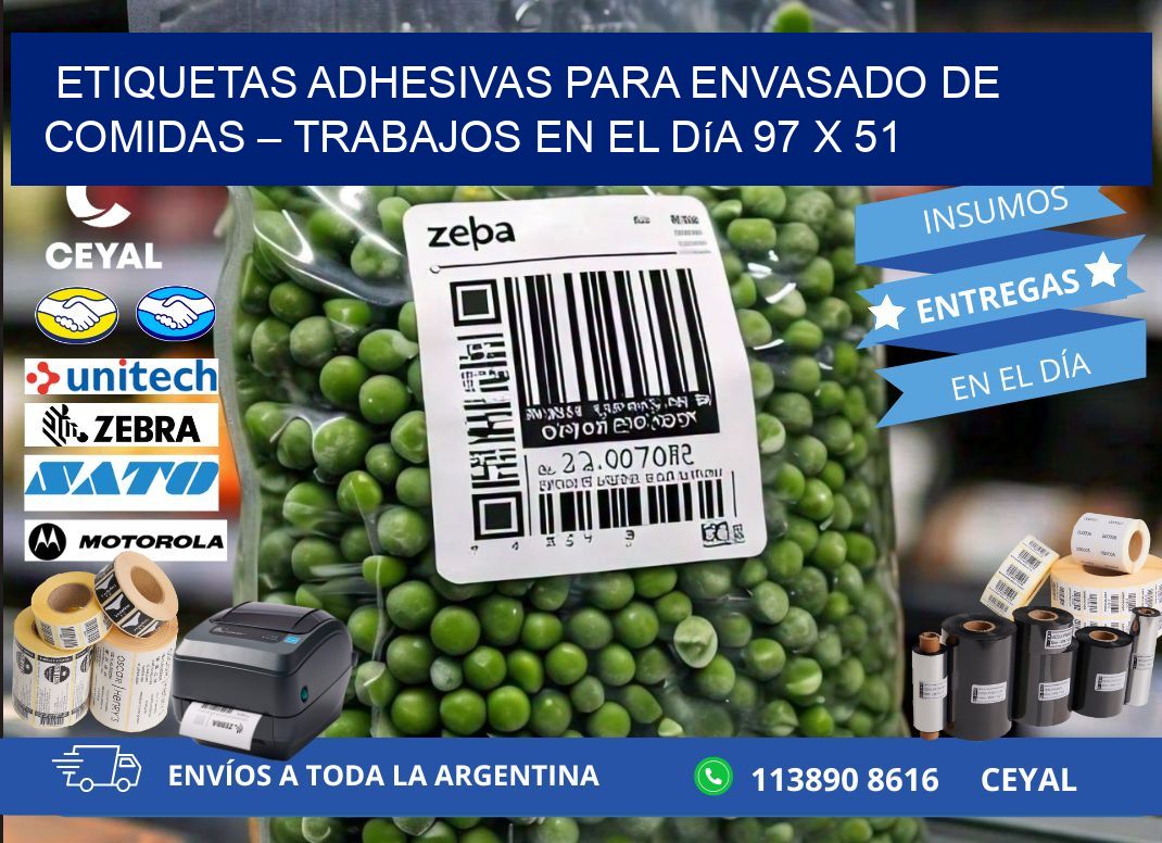 Etiquetas adhesivas para envasado de comidas – Trabajos en el día 97 x 51