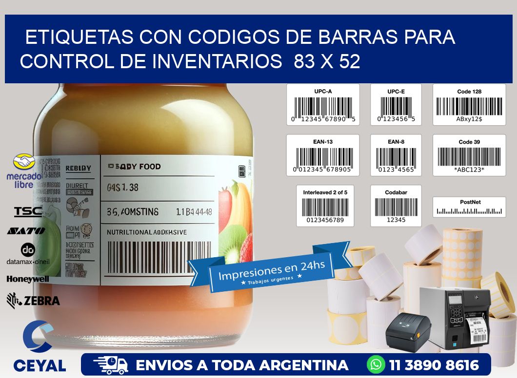 Etiquetas con Codigos de Barras para Control de Inventarios  83 x 52