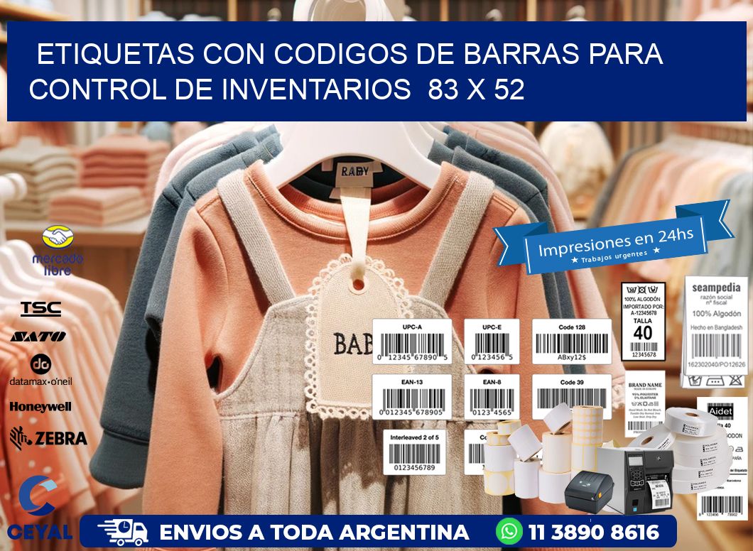 Etiquetas con Codigos de Barras para Control de Inventarios  83 x 52