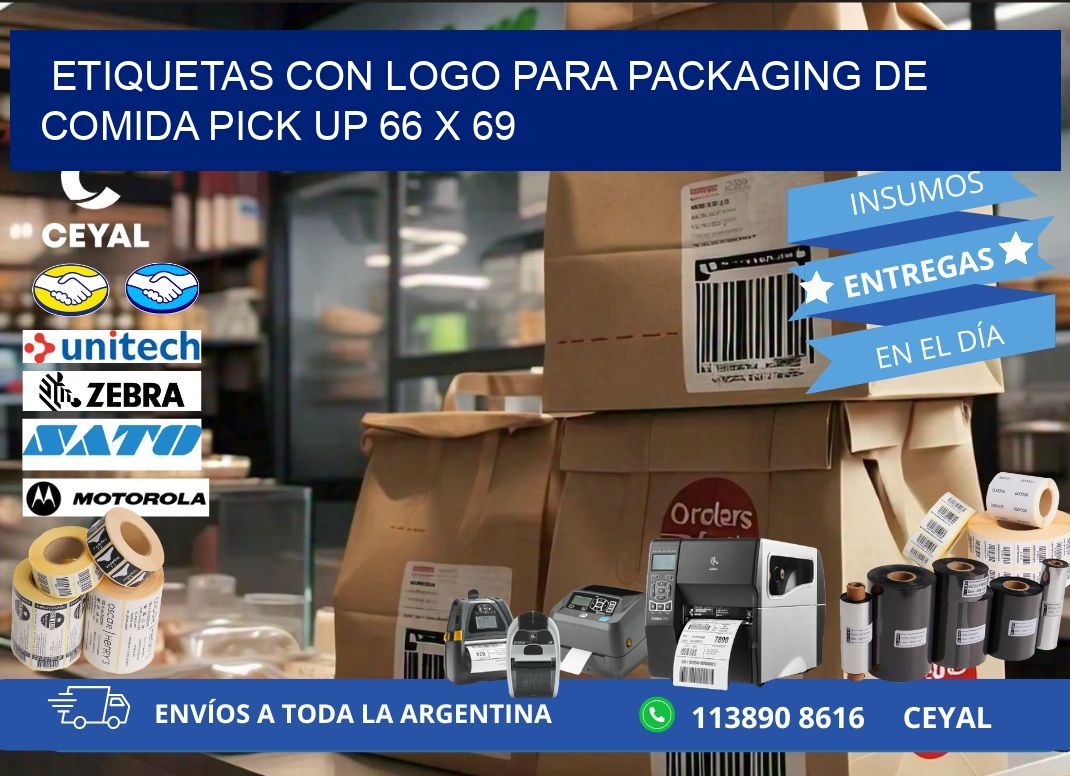 Etiquetas con logo para packaging de comida pick up 66 x 69