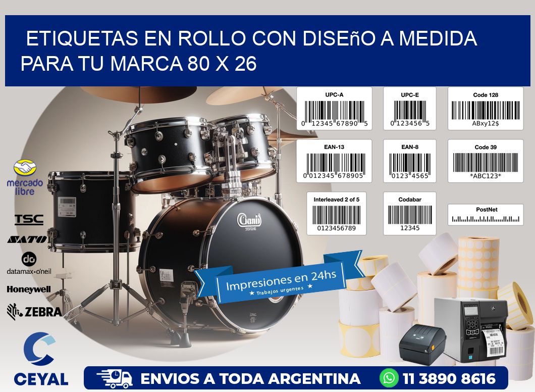Etiquetas en Rollo con Diseño a Medida para tu Marca 80 x 26