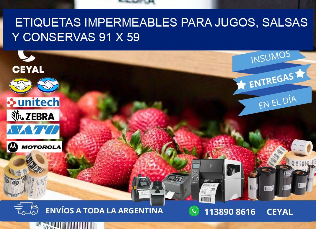 Etiquetas impermeables para jugos, salsas y conservas 91 x 59