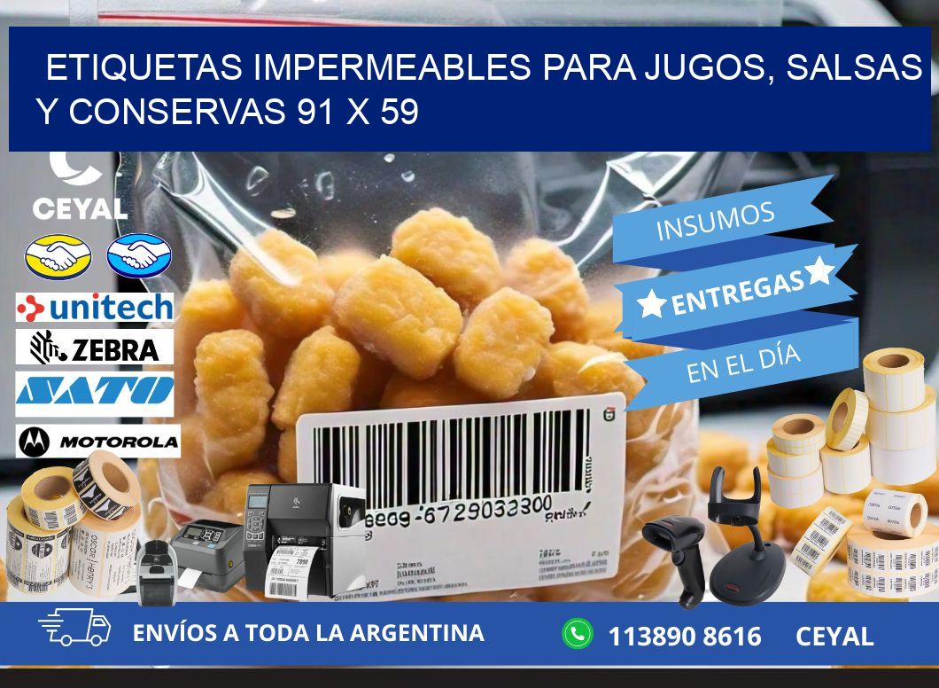 Etiquetas impermeables para jugos, salsas y conservas 91 x 59