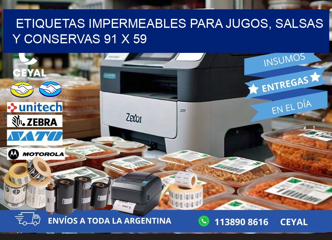 Etiquetas impermeables para jugos, salsas y conservas 91 x 59